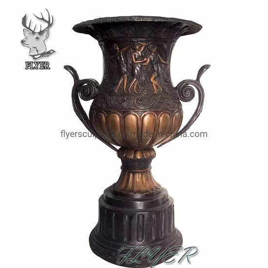 Décoration extérieure grande jardinière en métal Bronze, urne de forme ronde