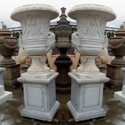 Urnes classiques sculptées à la main professionnelles, grand Pot de jardinière rond en pierre